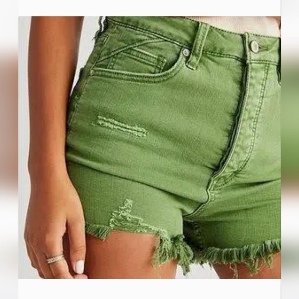 Free People Green Distressed Jean Shorts
